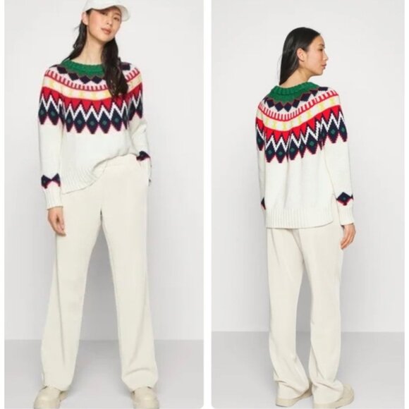 Aerie Fair Isle Knit Long Sweater Womens Large Multicolor Crew Neck Preppy Fall - Picture 1 of 13